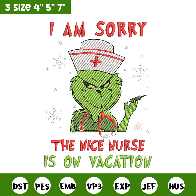Grinch nurse embroidery design,Grinch embroidery,Chrismas design, Embroidery shirt, Embroidery file, Digital download.jpg