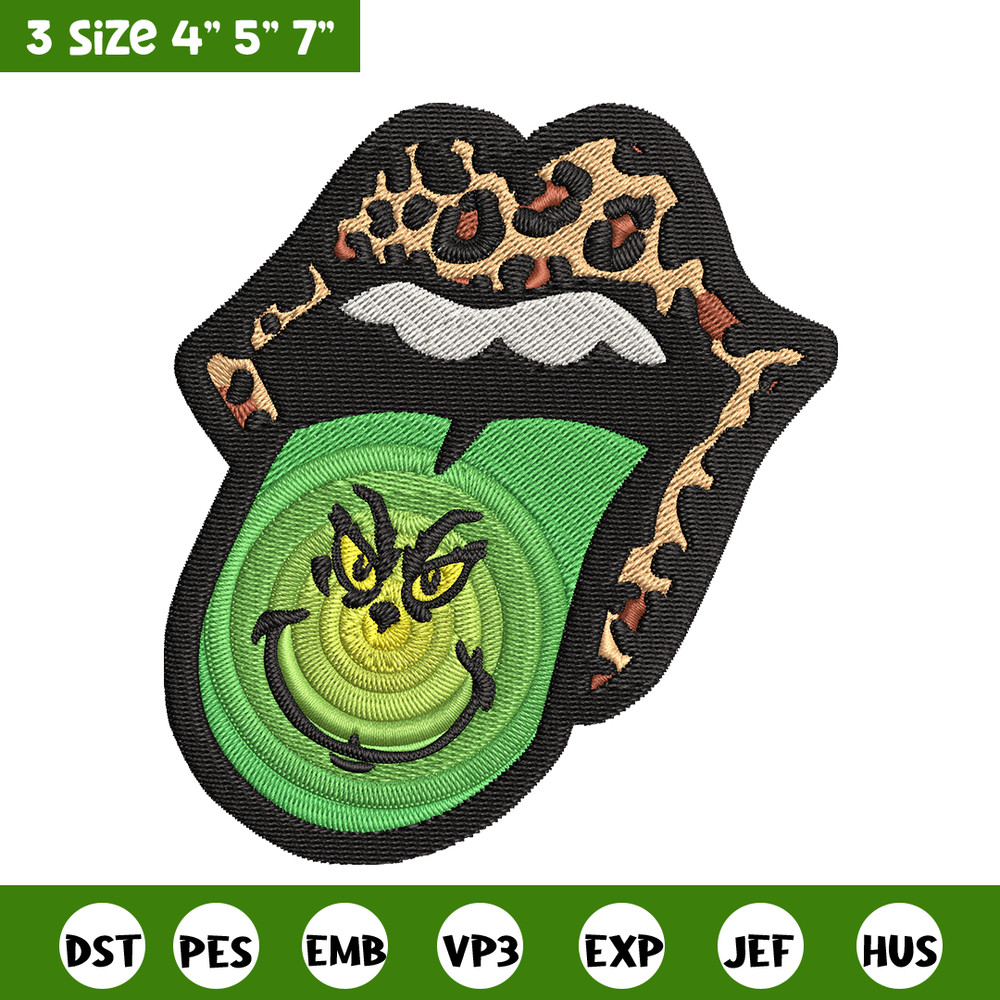 Leopard Lips Grinch Tongue Embroidery design, Grinch Embroidery, Grinch design, Embroidery file, Instant download..jpg
