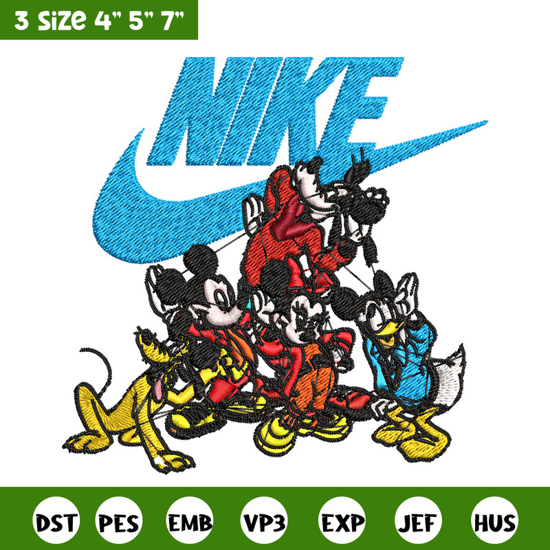 Mickey and friends Nike Embroidery design, Disney Embroidery, Nike design, Embroidery file, logo shirt, Instant download.jpg