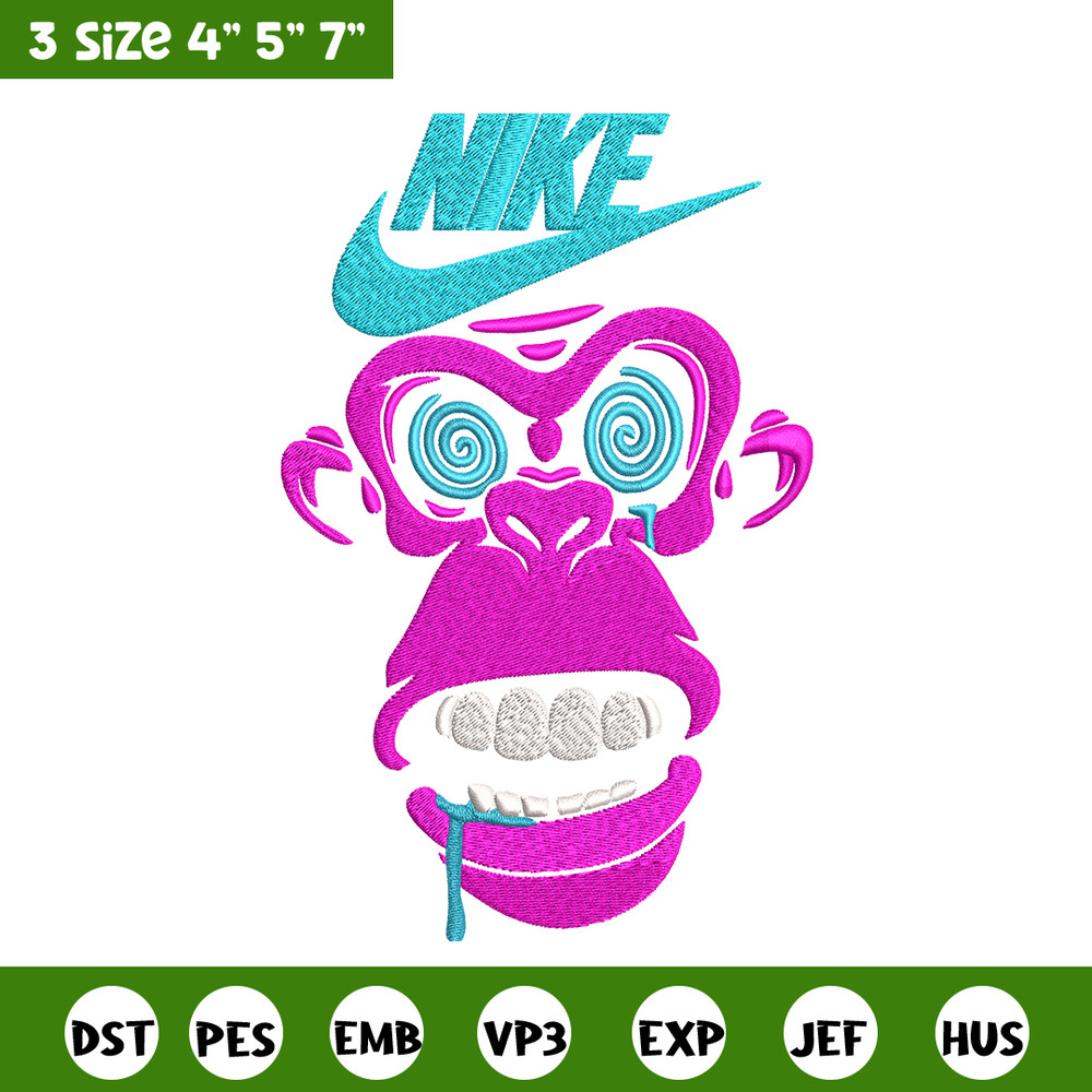 Monkey Nike Embroidery design, Monkey Embroidery, Nike design, Embroidery file, logo shirt, Instant download..jpg