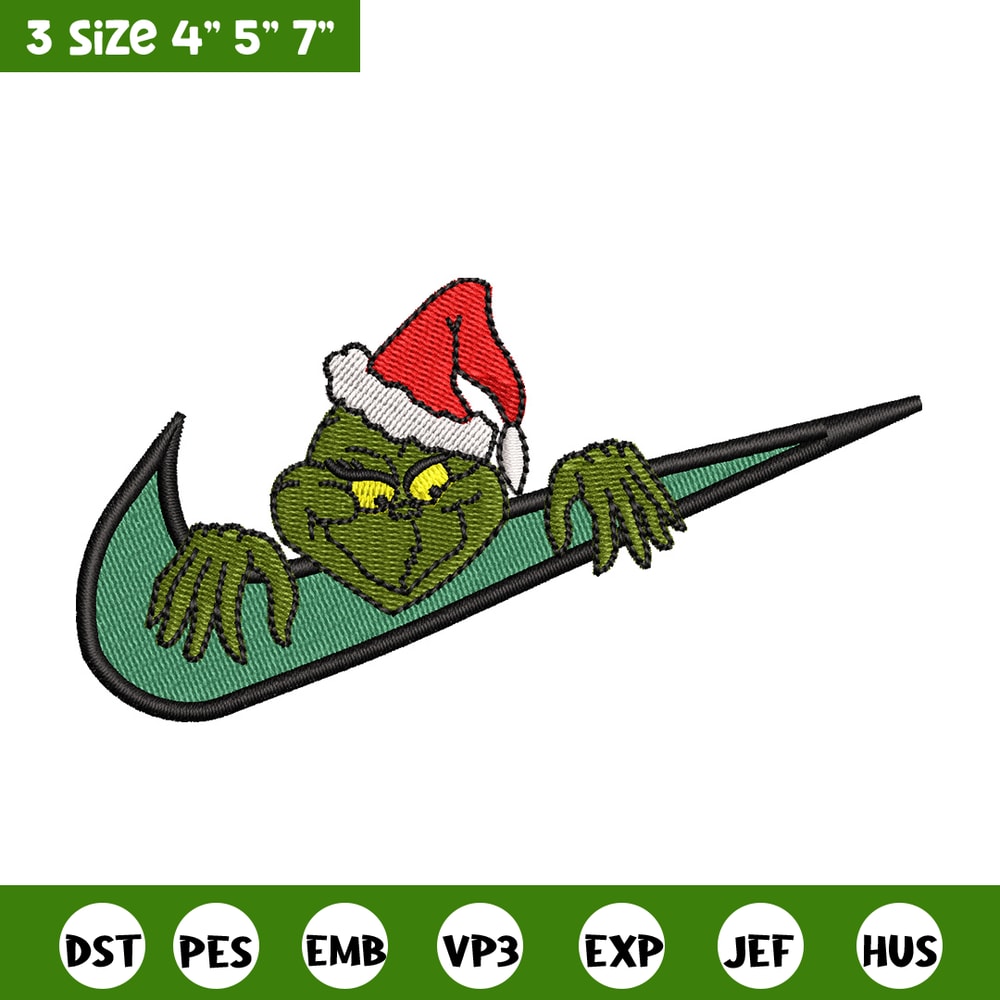 Nike x grinch embroidery design, Chrismas embroidery, Nike design, Embroidery shirt, Embroidery file,Digital download.jpg