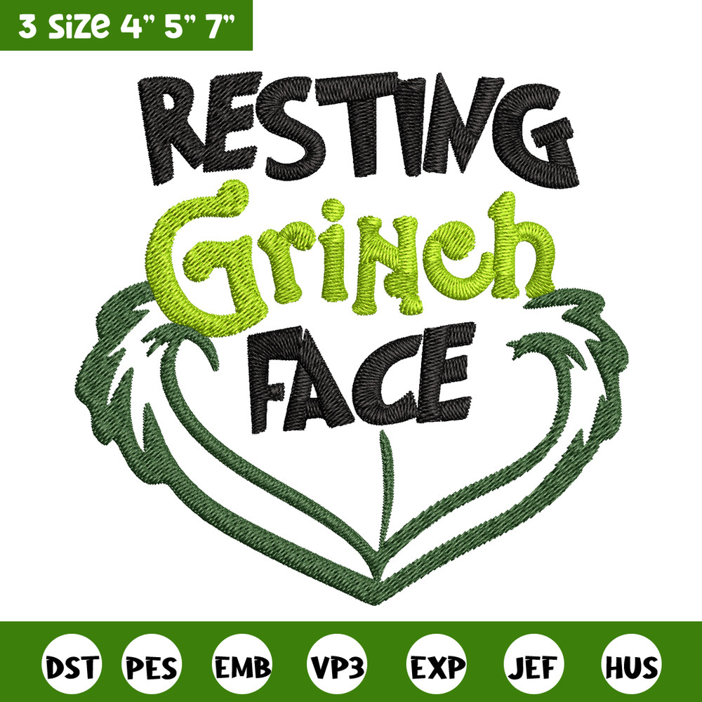 Resting Grinch Face Embroidery design, Grinch christmas Embroidery, Grinch design, Embroidery File, Instant download.jpg