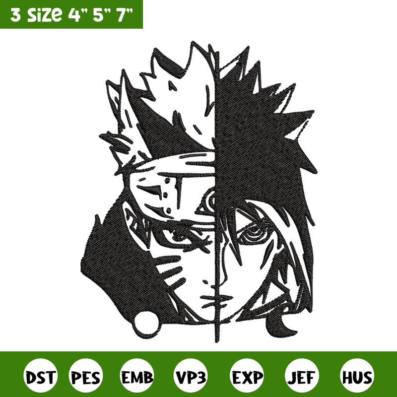 Sasuke and Naruto black and white Embroidery design, Naruto Embroidery, anime design, Embroidery File, Instant download..jpg