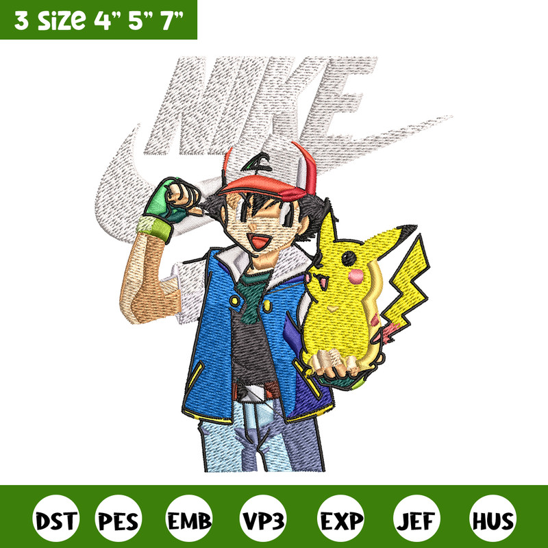 Satoshi and pikachu Nike Embroidery design, Pokemon Nike Embroidery, Nike design, Embroidery file, Instant download..jpg