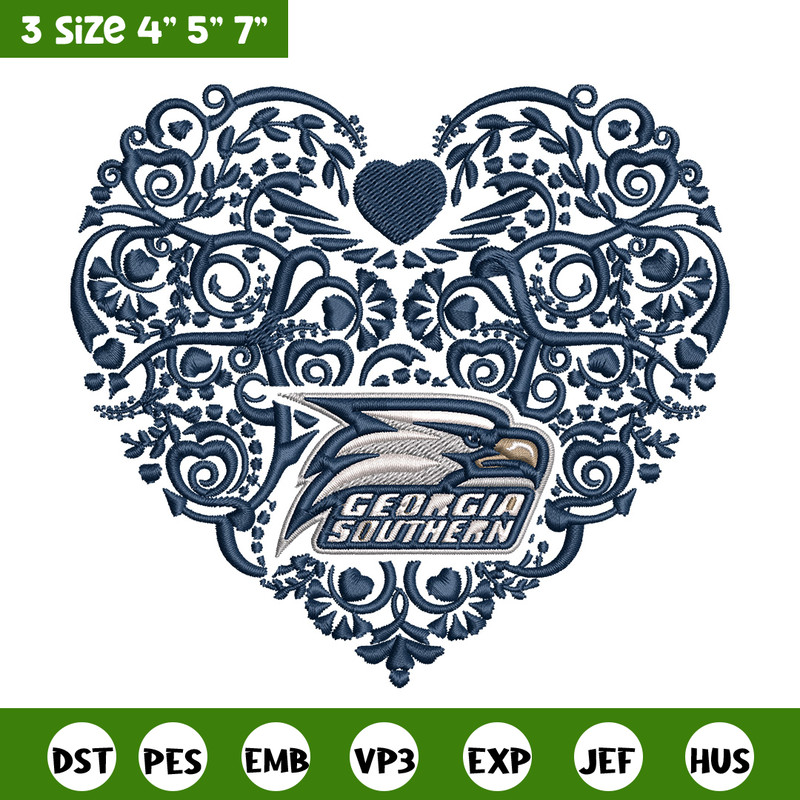 Georgia Southern heart embroidery design, NCAA embroidery, Sport embroidery, logo sport embroidery, Embroidery design.jpg