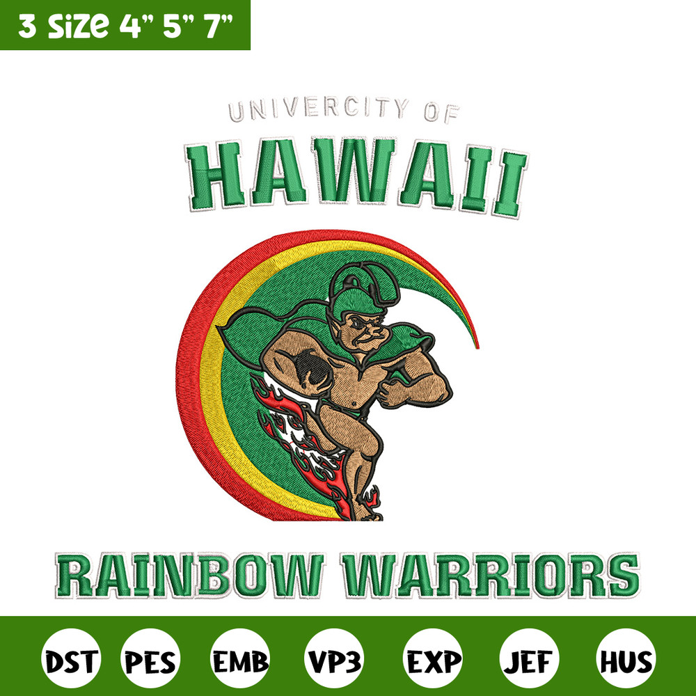 Rainbow Warriors logo embroidery design, NCAA embroidery, Embroidery design, Logo sport embroidery,Sport embroidery.jpg