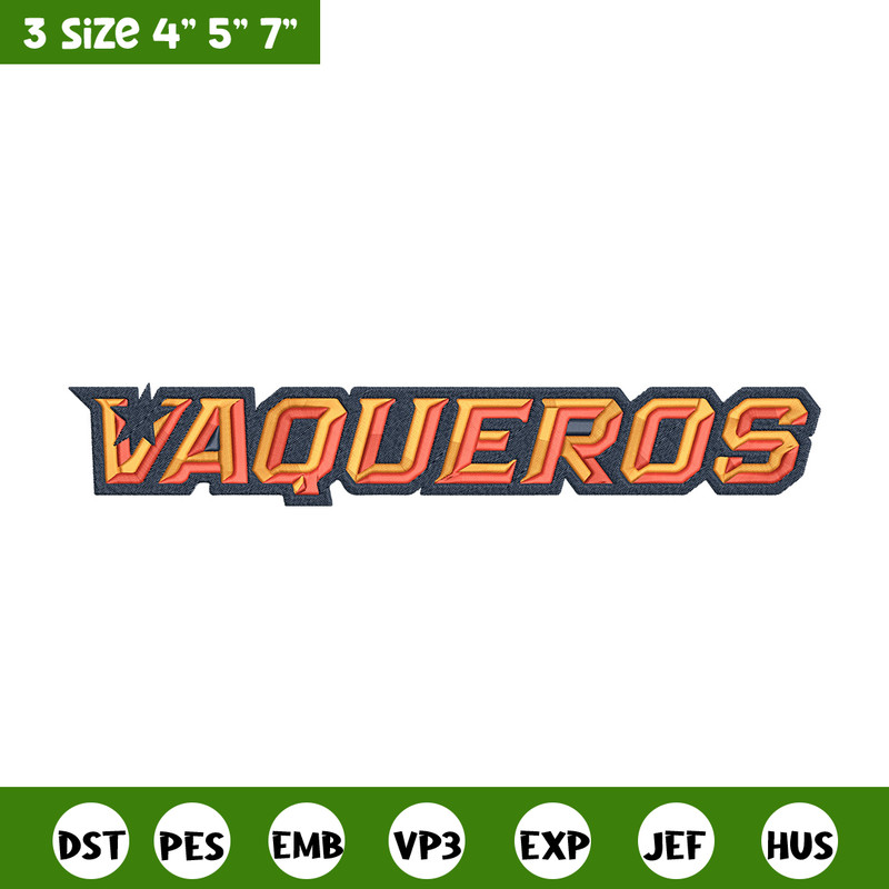 UTRGV Vaqueros Logo embroidery design, NCAA embroidery, Embroidery design, Logo sport embroidery, Sport embroidery..jpg