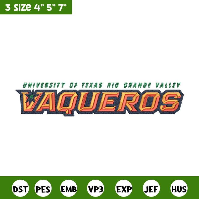 UTRGV Vaqueros logo embroidery design,NCAA embroidery,Sport embroidery,logo sport embroidery,Embroidery design..jpg