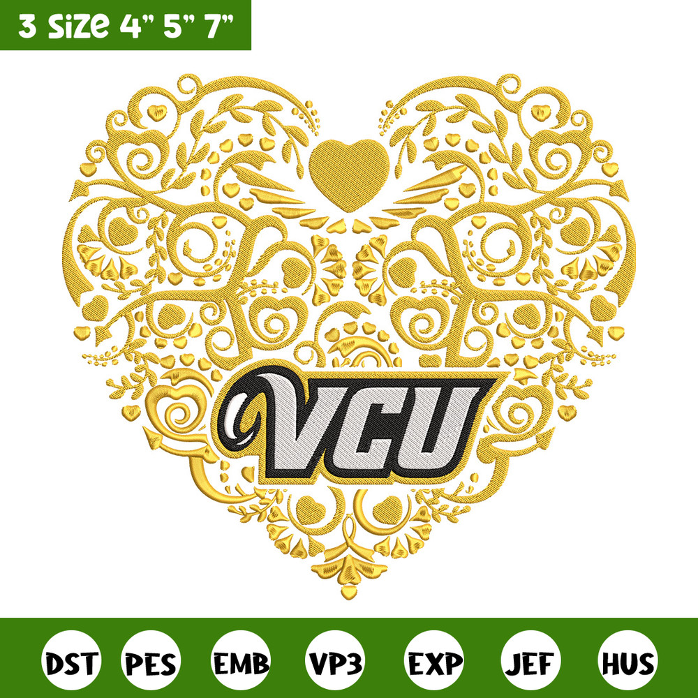 VCU Rams heart embroidery design, NCAA embroidery, Sport embroidery, logo sport embroidery, Embroidery design.jpg