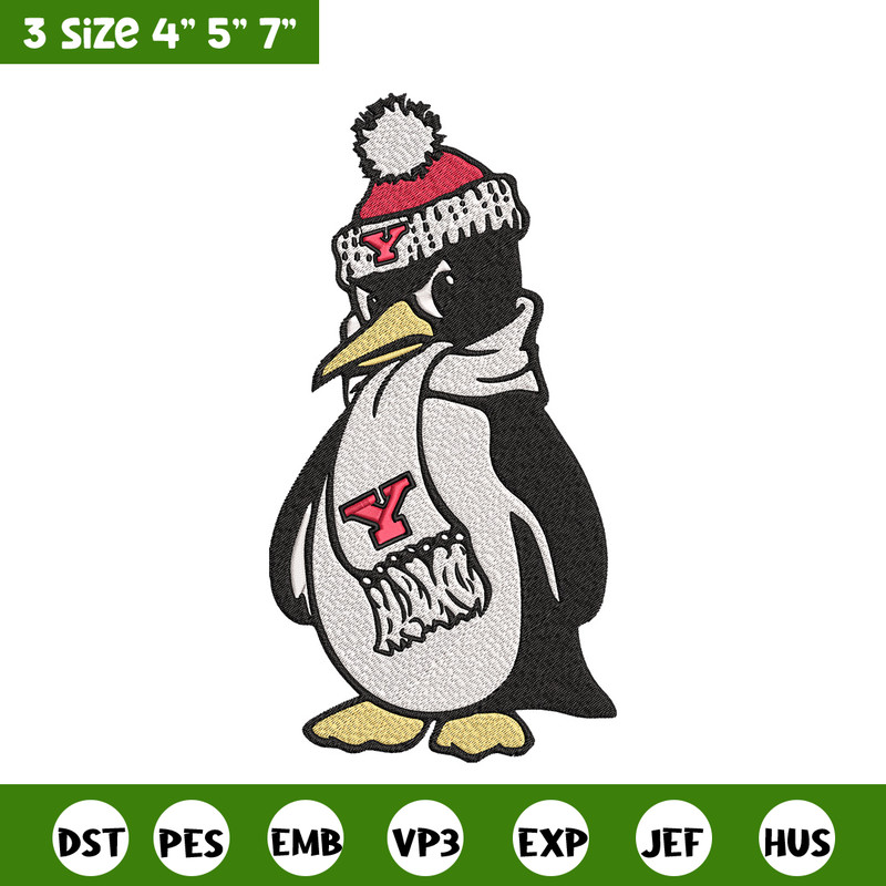 Youngstown State Peguin embroidery design, NCAA embroidery, Embroidery design, Logo sport embroidery, Sport embroidery.jpg