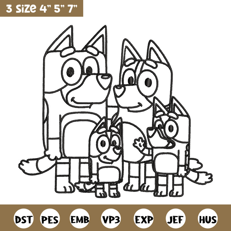 Bluey family Coloring Pages Embroidery, Bluey cartoon Embroidery, Embroidery File, cartoon design, Digital download..jpg