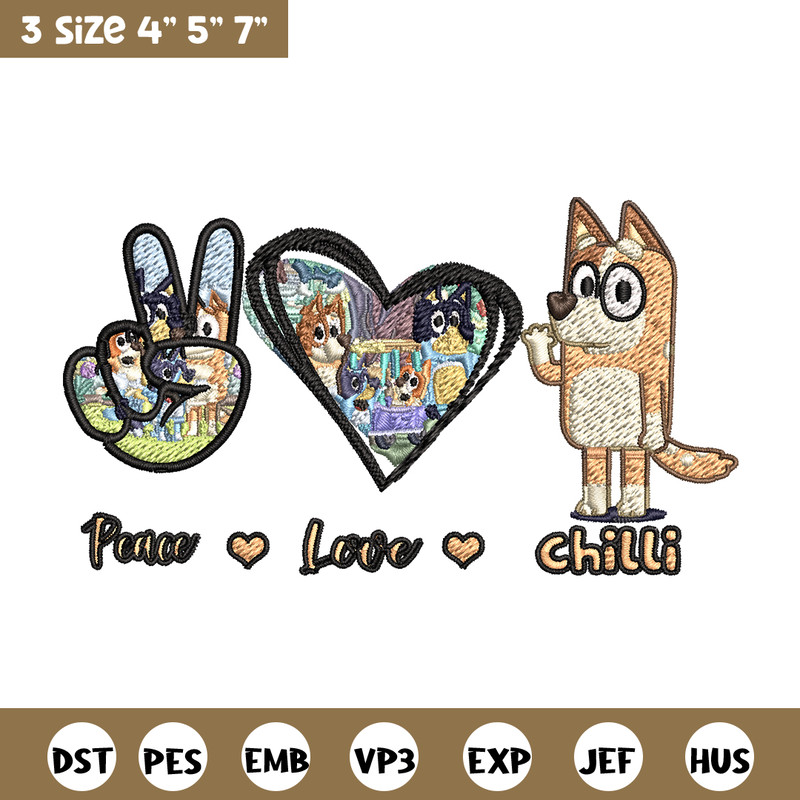 Bluey Peace Love bandit Embroidery design, Bluey cartoon Embroidery, cartoon design, Embroidery File, Instant download.jpg