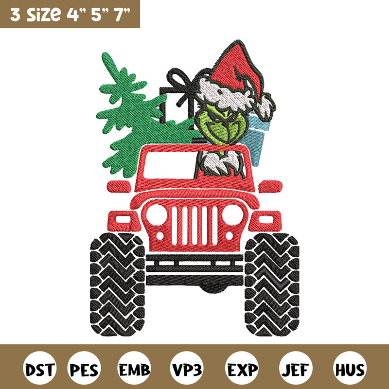 Grinch Jeep Christmas Embroidery design, Grinch Christmas Embroidery, logo design, Embroidery File, Digital download..jpg