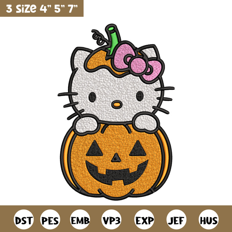 Hello Kitty With Pumpkin Embroidery design, Hellokitty Embroidery, cartoon design, Embroidery File, Digital download.jpg