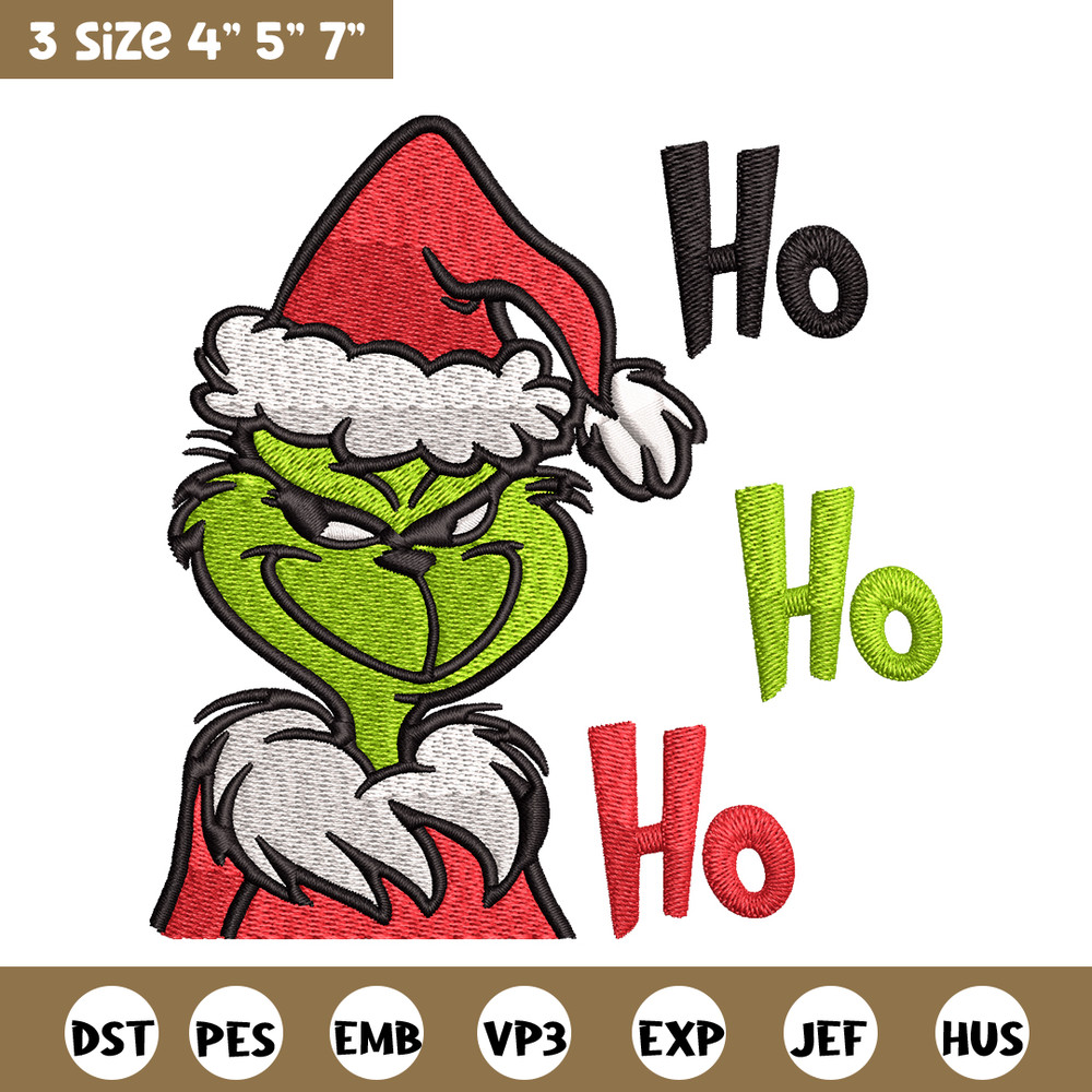 Ho Ho Ho The Grinch Embroidery design, Grinch Embroidery, logo design, Embroidery File, logo shirt, Instant download.jpg