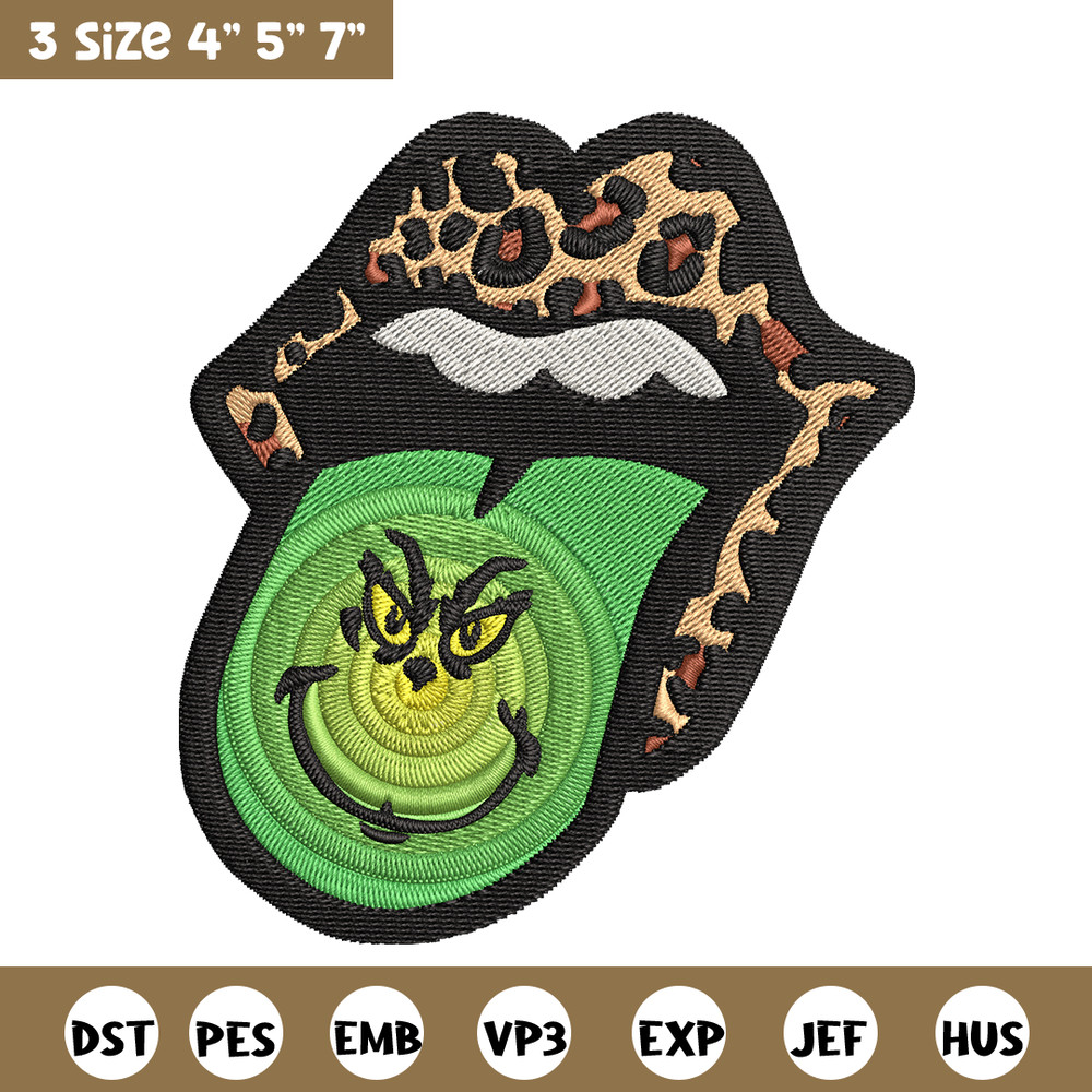 Leopard Lips Grinch Tongue Embroidery design, Grinch Embroidery, Grinch design, Embroidery file, Instant download..jpg