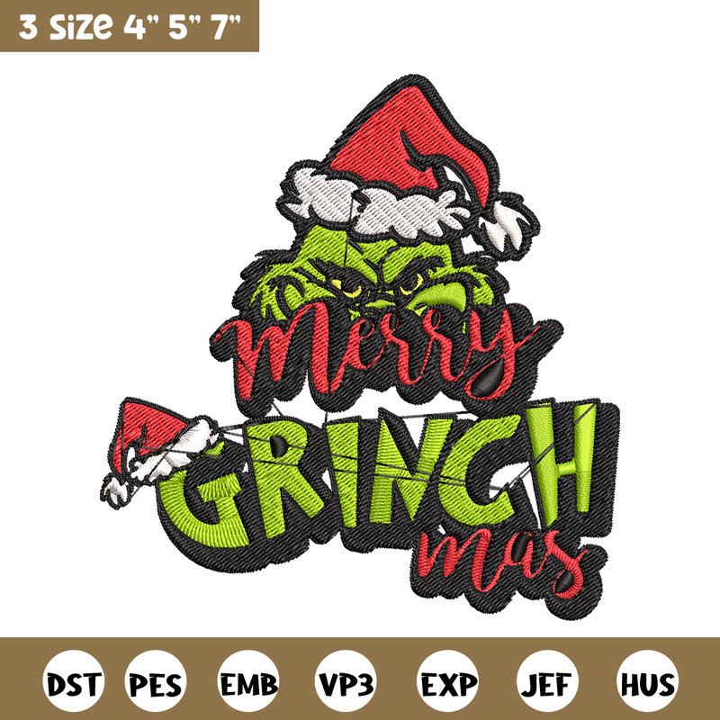 Merry Christmas Grinch Embroidery design, Grinch Christmas Embroidery, Grinch design, Embroidery file, Digital download..jpg