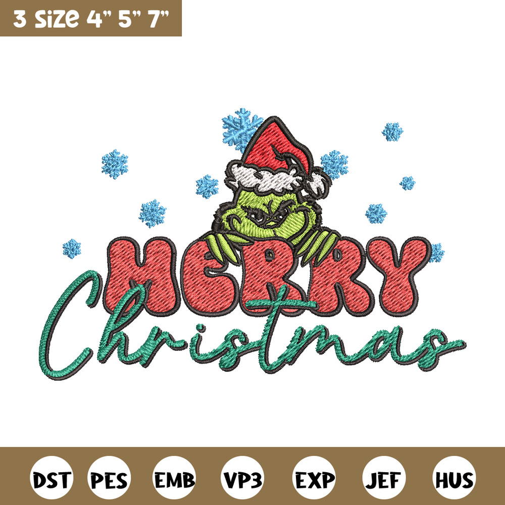 Merry Grinch Embroidery design, Grinch Merry Christmas Embroidery, Grinch design, Embroidery File, Digital download.jpg