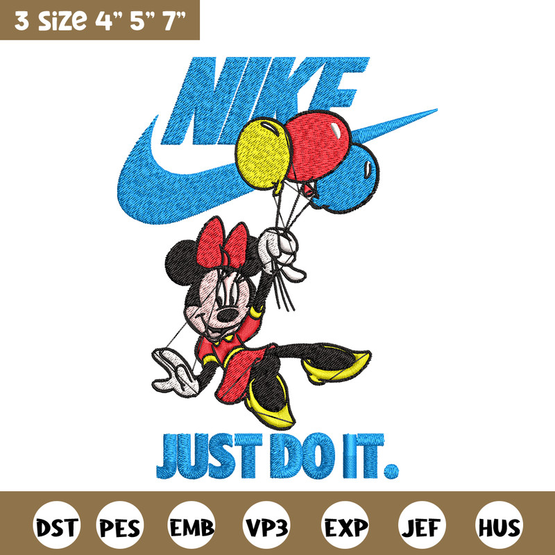 Minnie Mouse holding balloon Nike Embroidery design, Disney Embroidery, Nike design, Embroidery file, Instant download..jpg