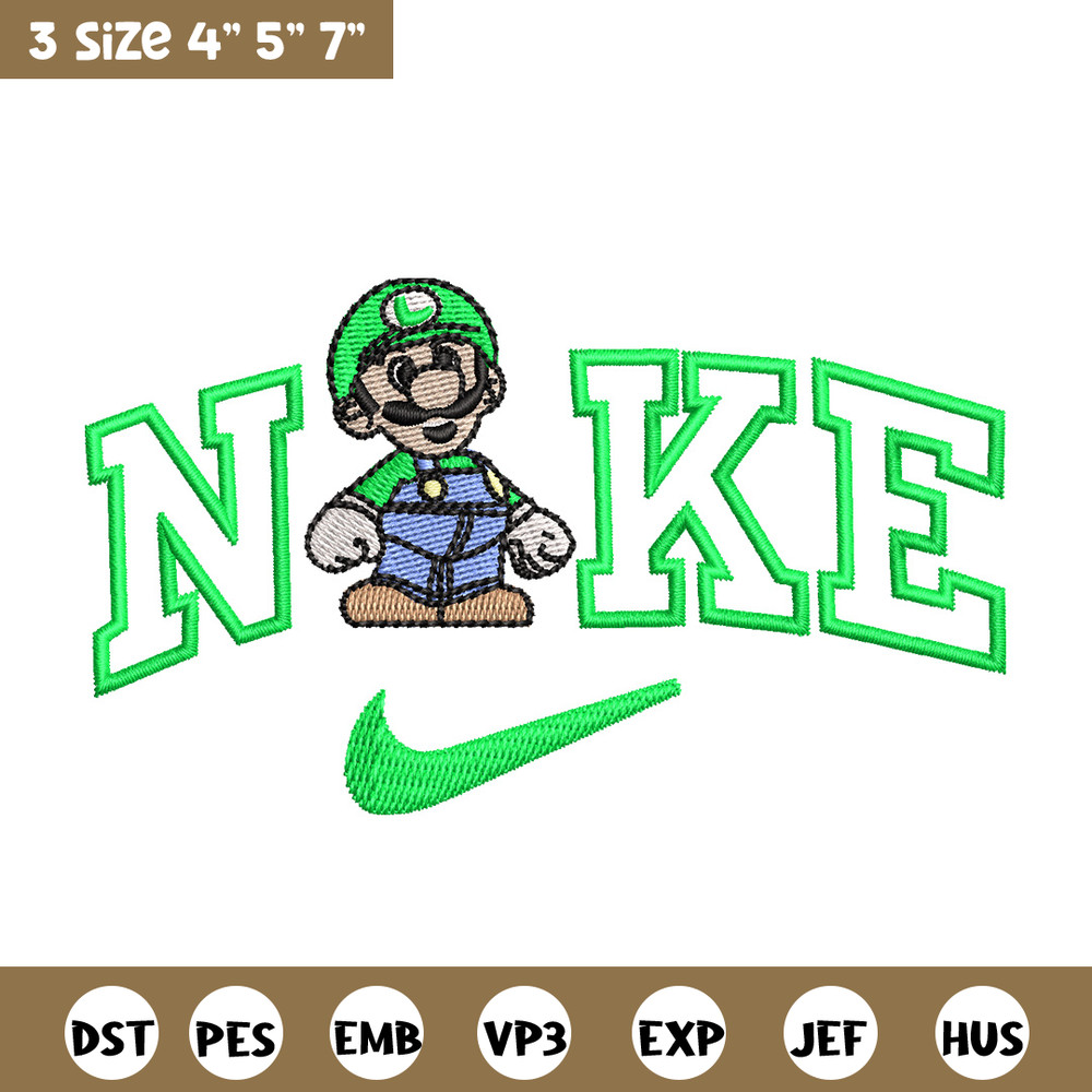 Nike mario green embroidery design, Mario embroidery, Nike design, Embroidery shirt, Embroidery file, Digital download.jpg