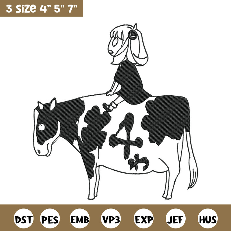 Anya riding a cow Embroidery Design, Spy x family Embroidery, Embroidery File, Anime Embroidery, Digital download.jpg