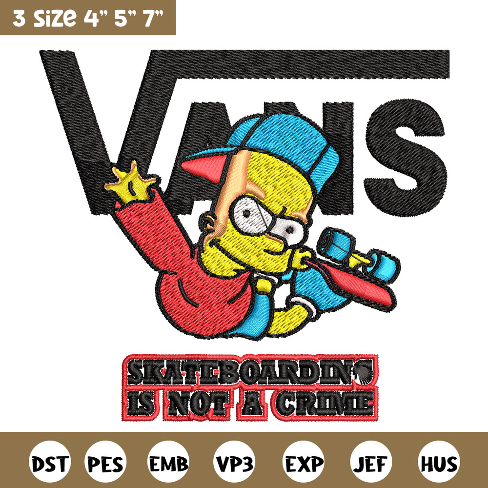 Bart Simpson Vans Embroidery design, Simpson Embroidery, cartoon design, Embroidery File, Instant download..jpg