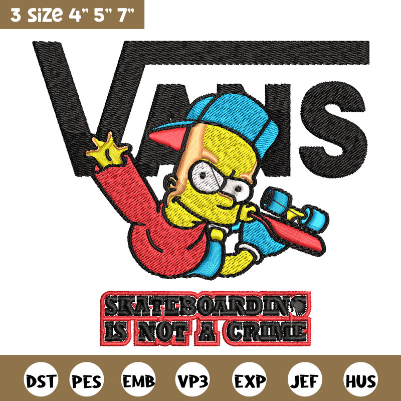 Bart Simpson Vans Embroidery design, Simpson Embroidery, cartoon design, Embroidery File, Instant download..jpg