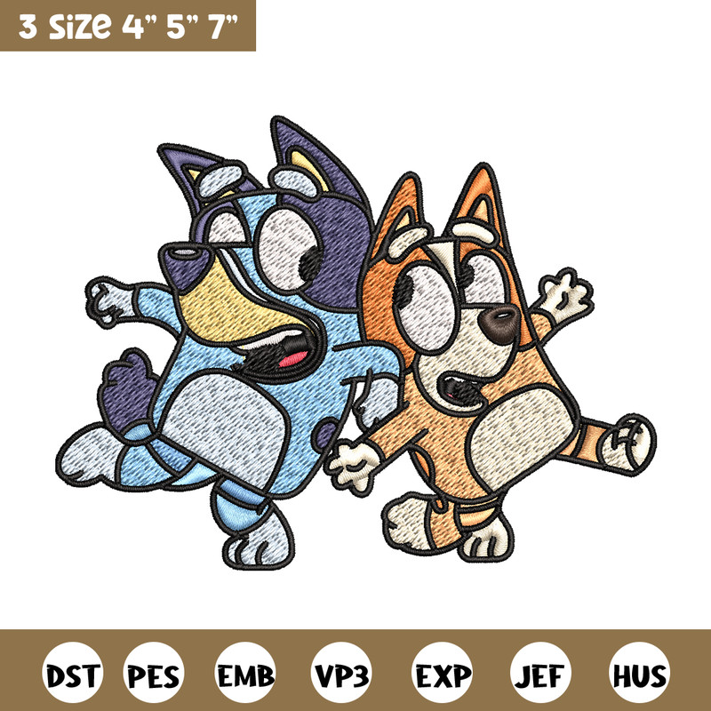 Bingo and Bluey Embroidery, Bluey Embroidery, Embroidery File, cartoon design, cartoon shirt, Digital download..jpg