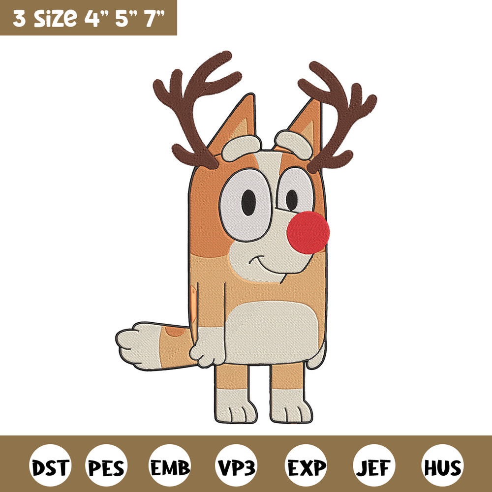 Bingo reineer Embroidery Design, Bluey Embroidery, Embroidery File, Chrismas Embroidery, Anime shirt, Digital download.jpg