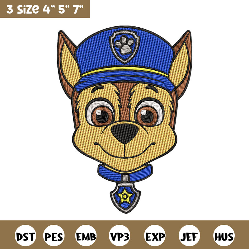Chase dog Embroidery Design, Paw Patrol Embroidery, Embroidery File,Anime Embroidery, Anime shirt, Digital download.jpg