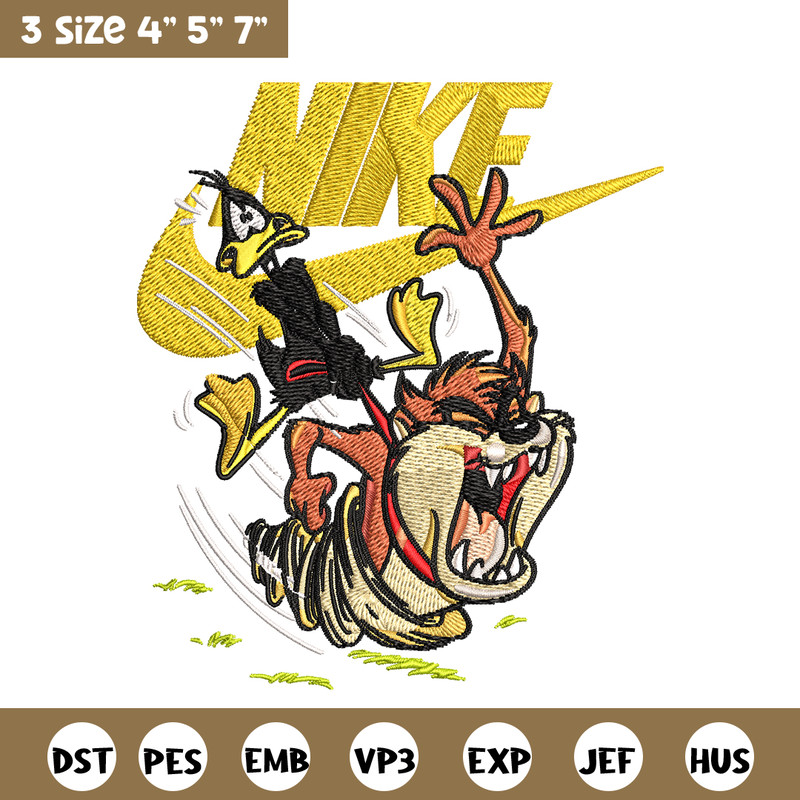 Duffy and Taz Nike Embroidery design, cartoon Embroidery, Nike design, Embroidery file, logo shirt, Instant download..jpg