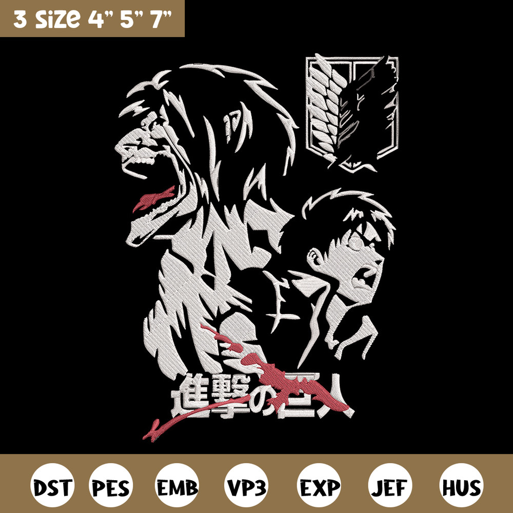 Eren poster Embroidery Design, Aot Embroidery, Embroidery File, Anime Embroidery, Anime shirt,Digital download..jpg
