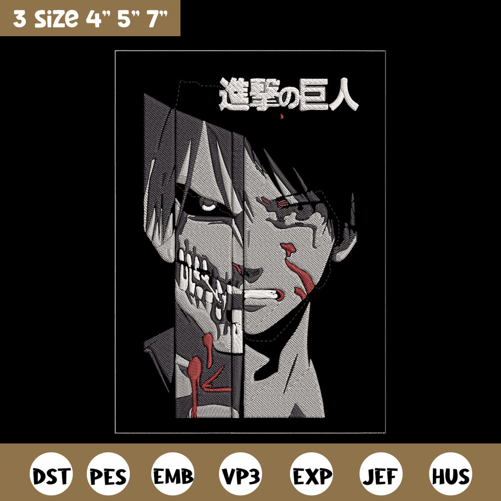 Eren Yeager Embroidery Design, Aot Embroidery, Embroidery File, Anime Embroidery, Anime shirt, Digital download.jpg