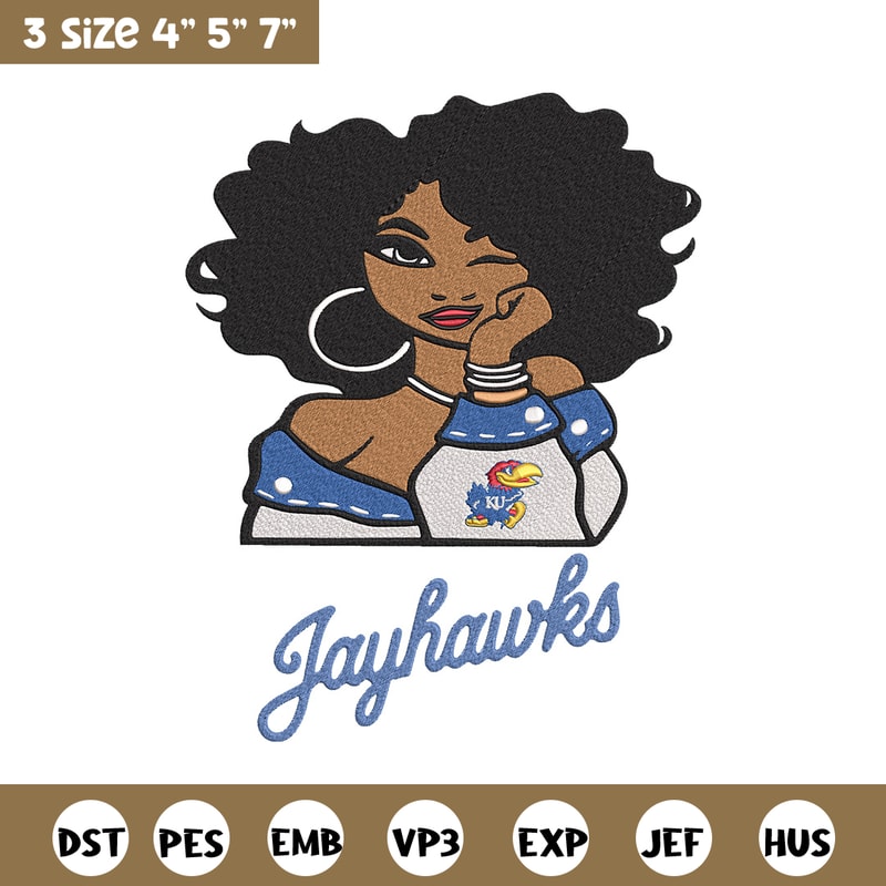 Kansas Jayhawks girl embroidery design, NCAA embroidery, Embroidery design, Logo sport embroidery,Sport embroidery.jpg