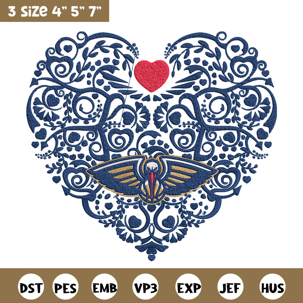 Orleans Pelicans heart embroidery design, NBA embroidery,Sport embroidery, Logo sport embroidery,Embroidery design..jpg