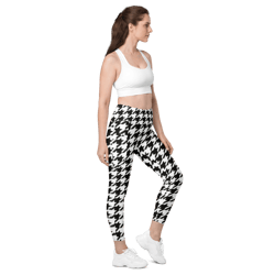 Black and White Pattern Comfortable Woman Leggings with pockets, Women's Leggings, Sexy Leggings
