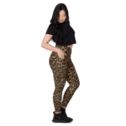 Leopard Pattern Sexy Comfortable Crossover Leggings with Pockets for Women, Woman Leggings