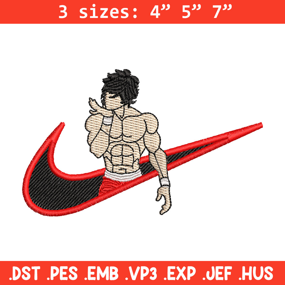 Baki nike embroidery design, Baki anime embroidery, nike design, Logo shirt, anime shirt, digital download.jpg