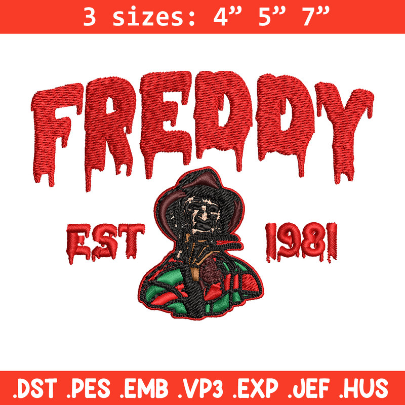 Freddy Krueger Embroidery design, Freddy horror Embroidery, Embroidery File, horror design, Digital download..jpg