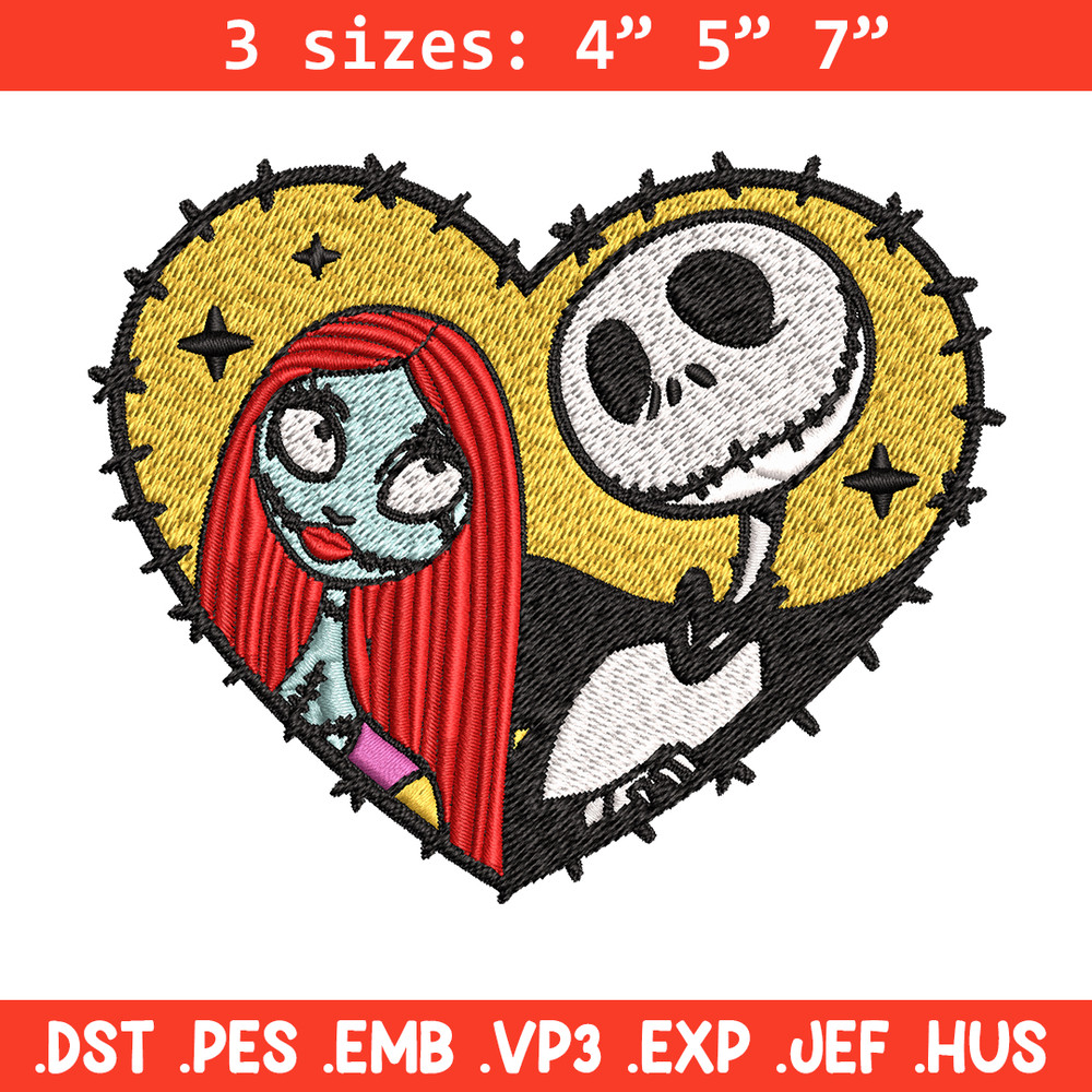 Jack and Sally in Heart Embroidery design, Horror Embroidery, horror design, Embroidery File, Digital download..jpg
