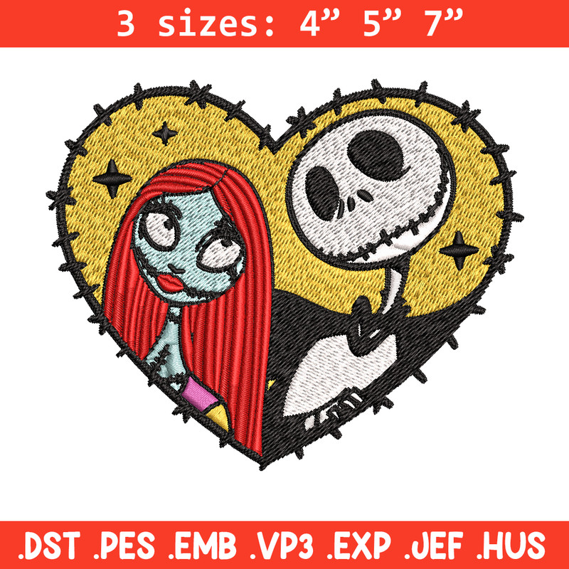 Jack and Sally in Heart Embroidery design, Horror Embroidery, horror design, Embroidery File, Digital download..jpg