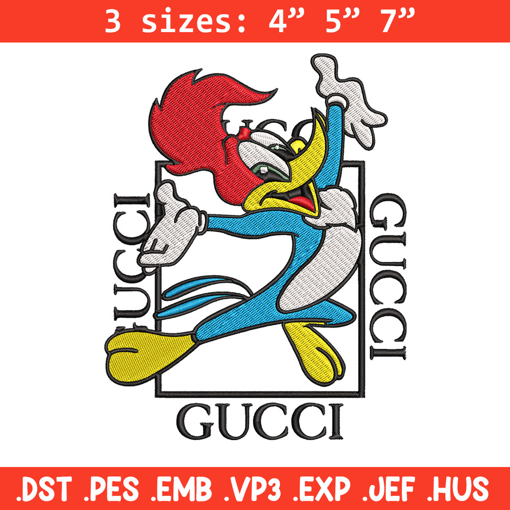 Pica pau gucci Embroidery design, Pica pau Embroidery, cartoon design, Gucci logo, Embroidery File, Instant download.jpg