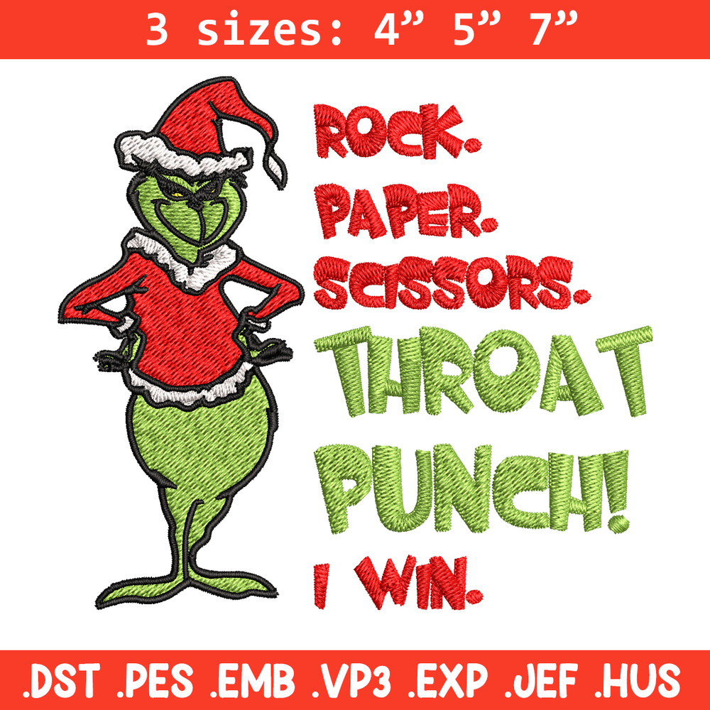 Rock Paper Scissors Throat Punch Grinch Embroidery design, Grinch Christmas Embroidery, Grinch design, Digital download.jpg