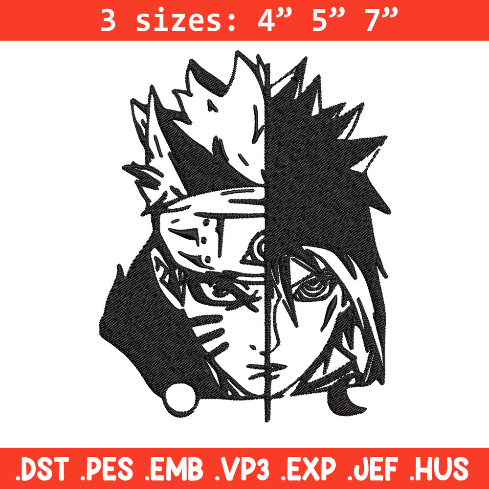 Sasuke and Naruto black and white Embroidery design, Naruto Embroidery, anime design, Embroidery File, Instant download..jpg