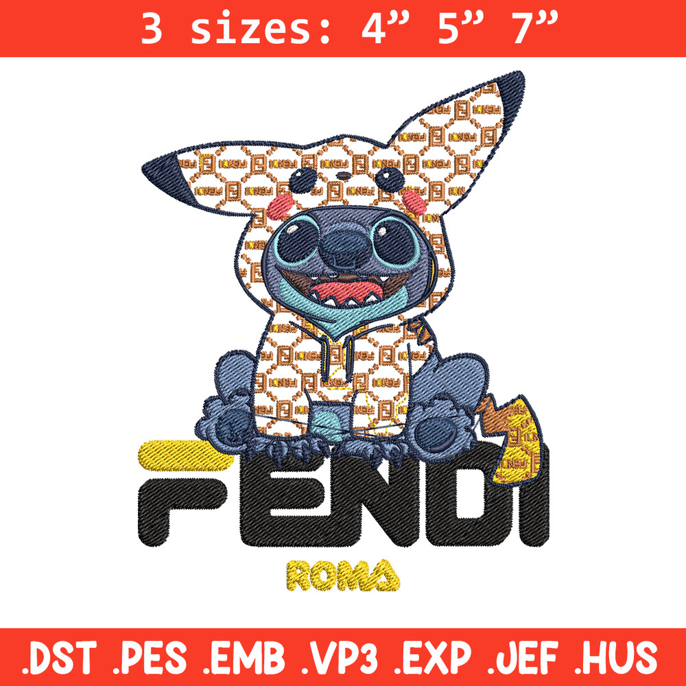Stitch And Pikachu Fendi Embroidery design, cartoon Embroidery, cartoon design, Embroidery File, Instant download..jpg