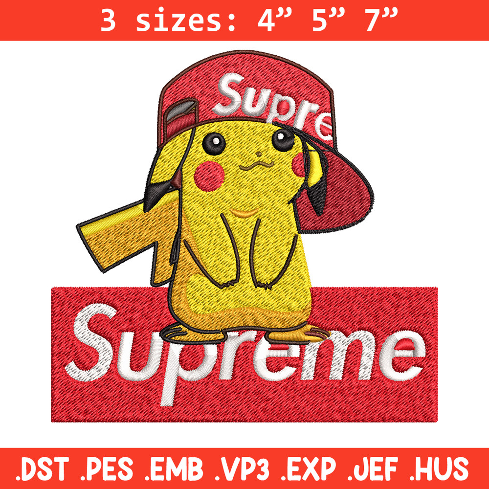 Supreme Pikachu Embroidery design, Pokemon Embroidery, anime design, Embroidery File, anime shirt, Digital download..jpg