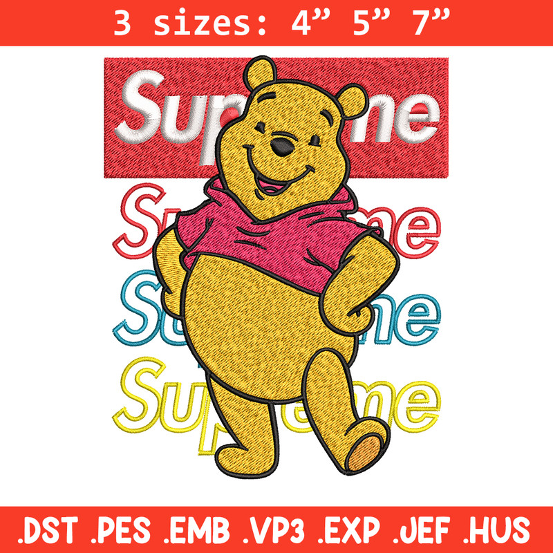 Supreme Winnie The Pooh Embroidery design, Winnie The Pooh Embroidery, cartoon design, Embroidery File, Instant download.jpg