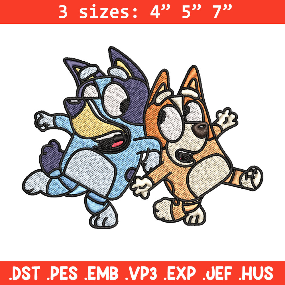 Bingo and Bluey Embroidery, Bluey Embroidery, Embroidery File, cartoon design, cartoon shirt, Digital download..jpg