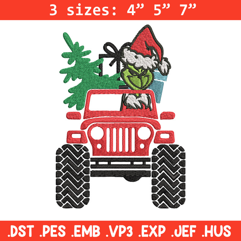Grinch Jeep Christmas Embroidery design, Grinch Christmas Embroidery, logo design, Embroidery File, Digital download..jpg