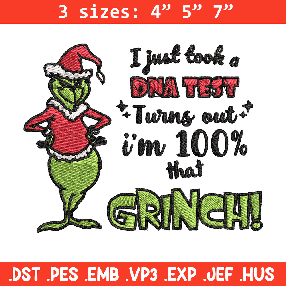 I Just Took A DNA Test Grinch Embroidery design, Grinch christmas Embroidery, Grinch design, Instant download.jpg